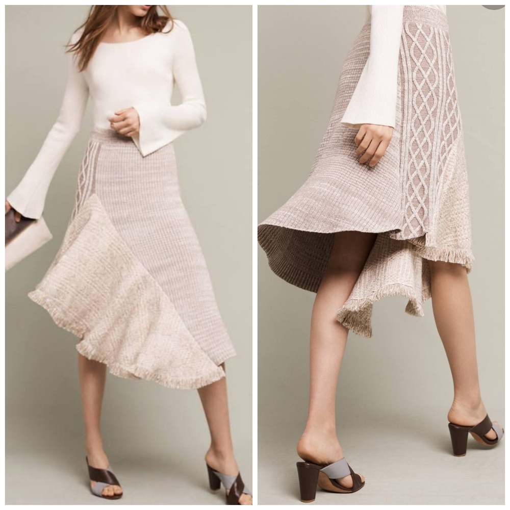 Anthropologie Sleeping on Snow Elene Sweater Asymmetrical Skirt